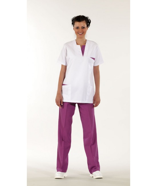 Дамски медицински комплект с къс ръкав - бяло/бордо